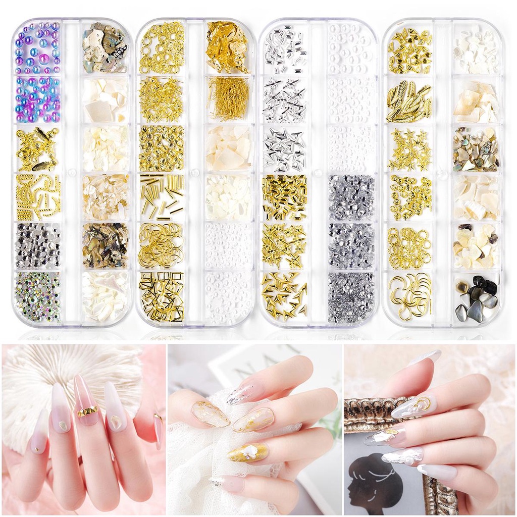 AUGUSTINA Agustinina Dekorasi Nail Art DIY Shell Flakes Colorful Laser Sparkly Shaped Rivets Hologram Kuku Rhinestones