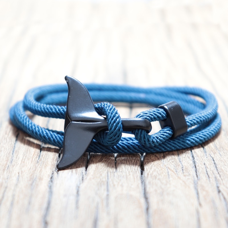 WHALE CHARMS Gelang Tali Kepang Handmade Adjustable Gaya Viking Dengan Charm Ekor Ikan Paus Untuk Pria