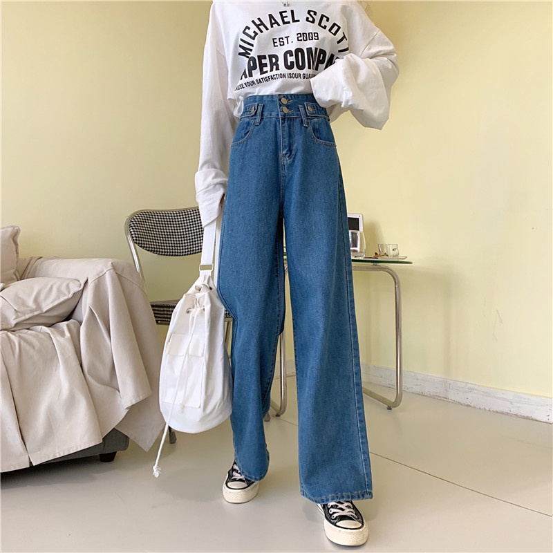 Celana Panjang Jeans Wanita Kekinian Loose Korean Style High Waist Boyfriend Jeans