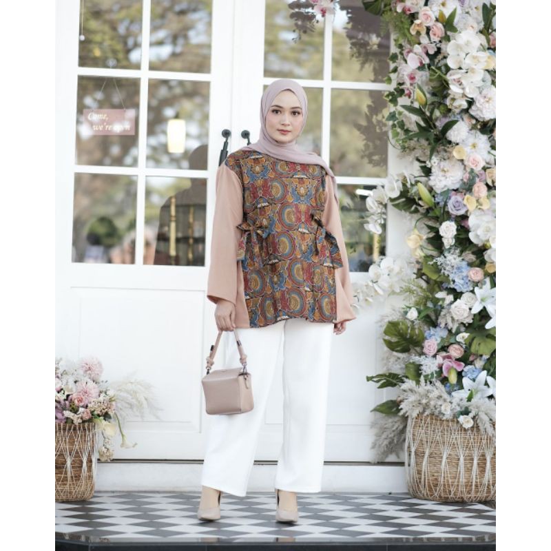 tey-17 Batik wanita ASJ SA HRB026 Kenongo Kemeja Tosca Pendek-J