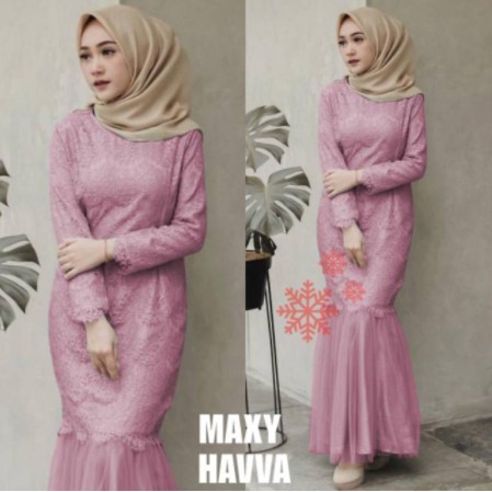 Baju Gamis Brukat Wanita Remaja Modern Modis Terbaru 2022 Edisi Lebaran Model Duyung Kekinian Trendy