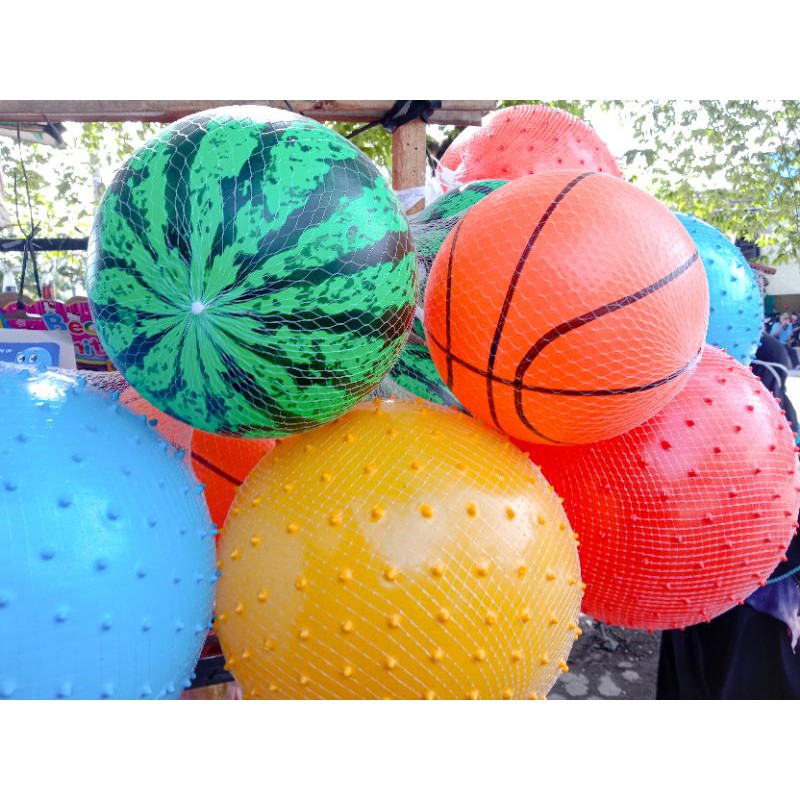 mainan Bola Karet berduri semangka basket termurah main bal Duri warna warni anak bayi murah terjang
