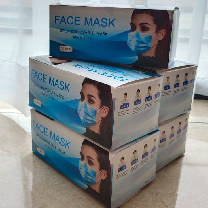 Face Mask 3ply Disposable Mask isi 50pcs EARLOOP- Masker Non Medis