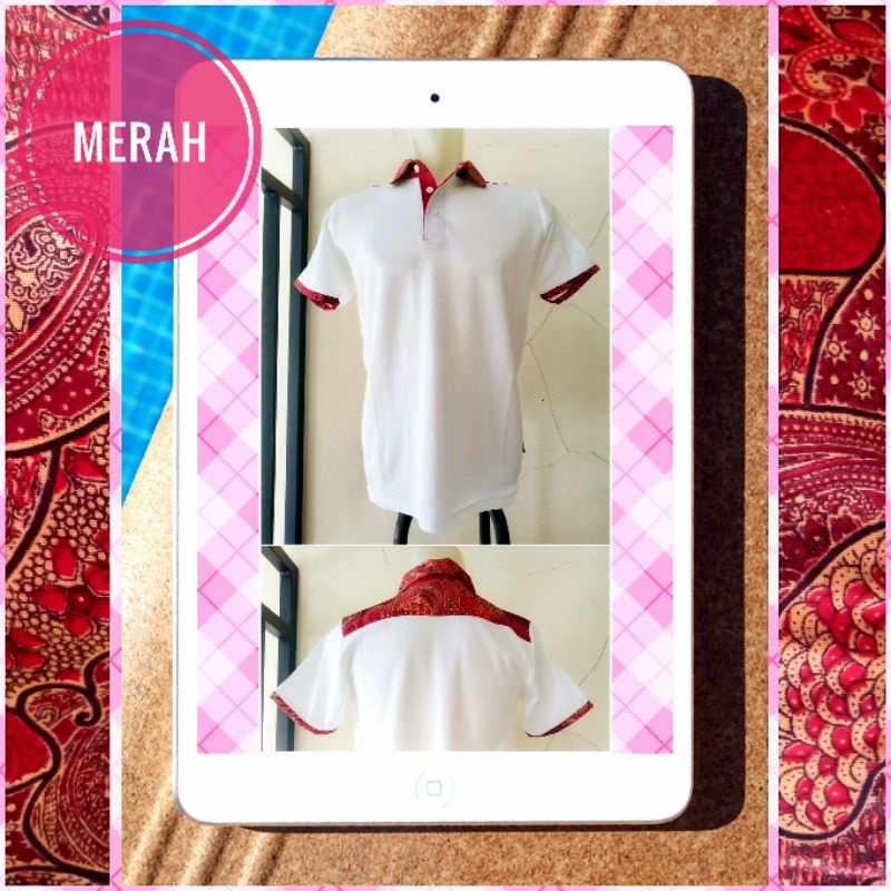 Polo Shirt Pria - Aksen Batik - Masker Pouch - Kaos Kerah 007 Putih