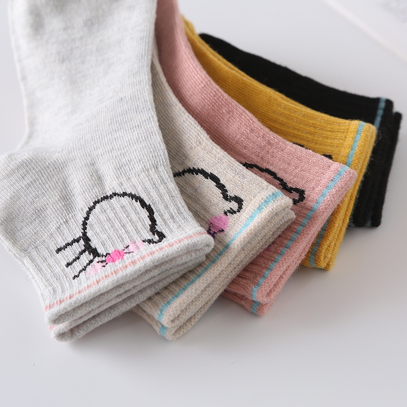 Gobra ♕ KK001 Kaos Kaki (Tanpa Kemasan) Wanita Panjang Diatas Mata Kaki Motif Kittie Fashion Korea Women Sock Import Murah