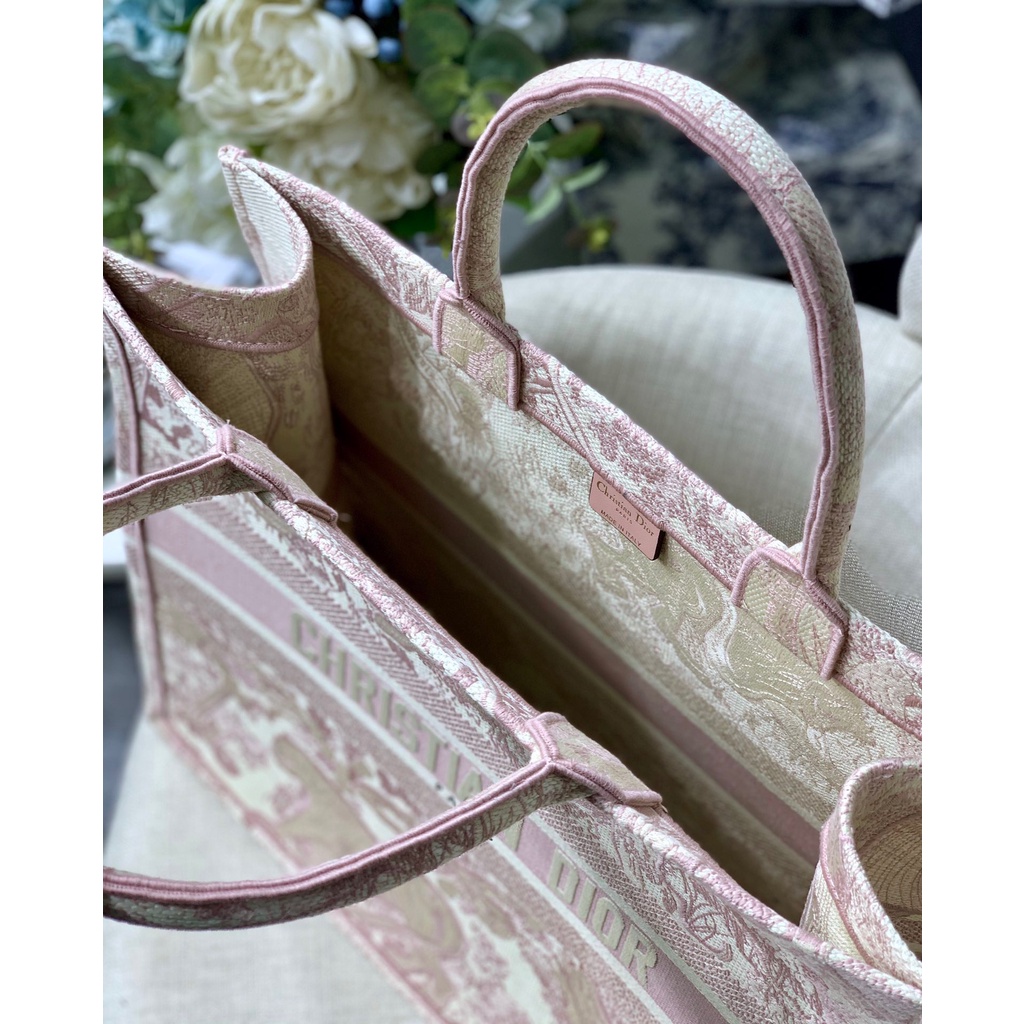 premium tas CD book tote pink toile de jouy embroidery