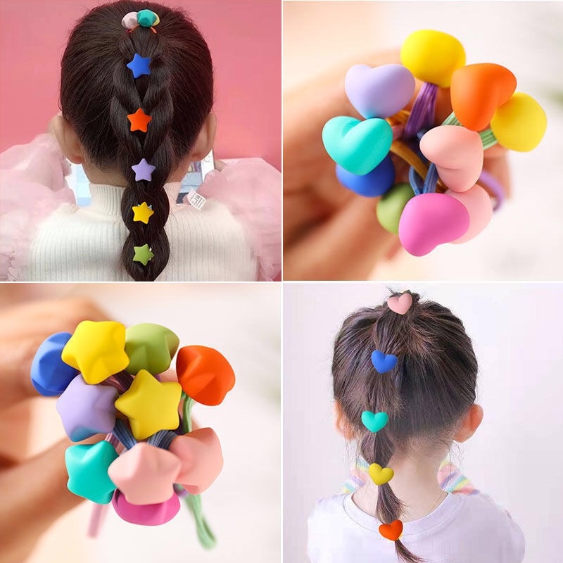 10pcs / Set Ikat Rambut Karet Elastis Motif Kartun Gaya Korea Untuk Anak Perempuan