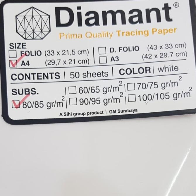 

Kertas Kalkir A4 Tracing Paper Diamant 80 Gr Isi 50 Lembar