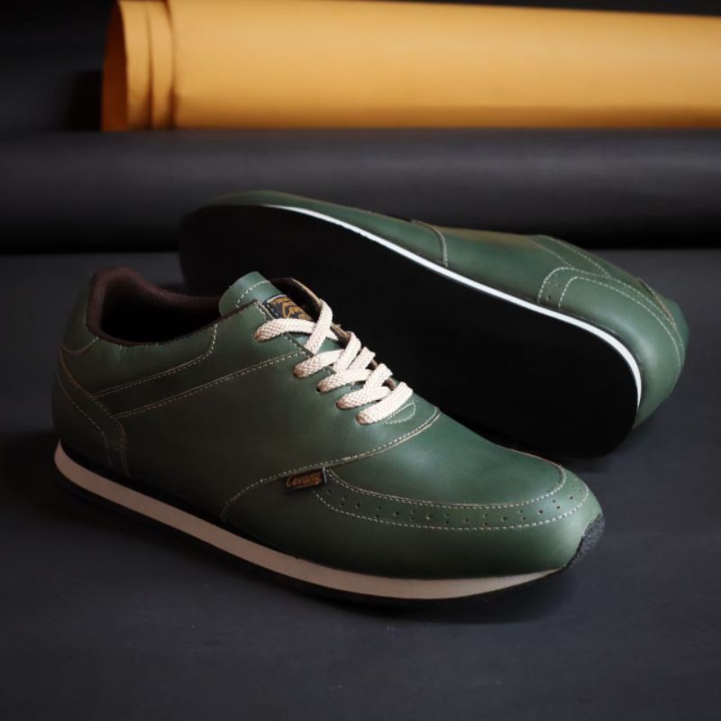 EZRA GREEN -Sepatu Casual Kasual Sneakers Pria Kulit Asli/Cowok/Men Lokal Ori Original Footwear LEATHER