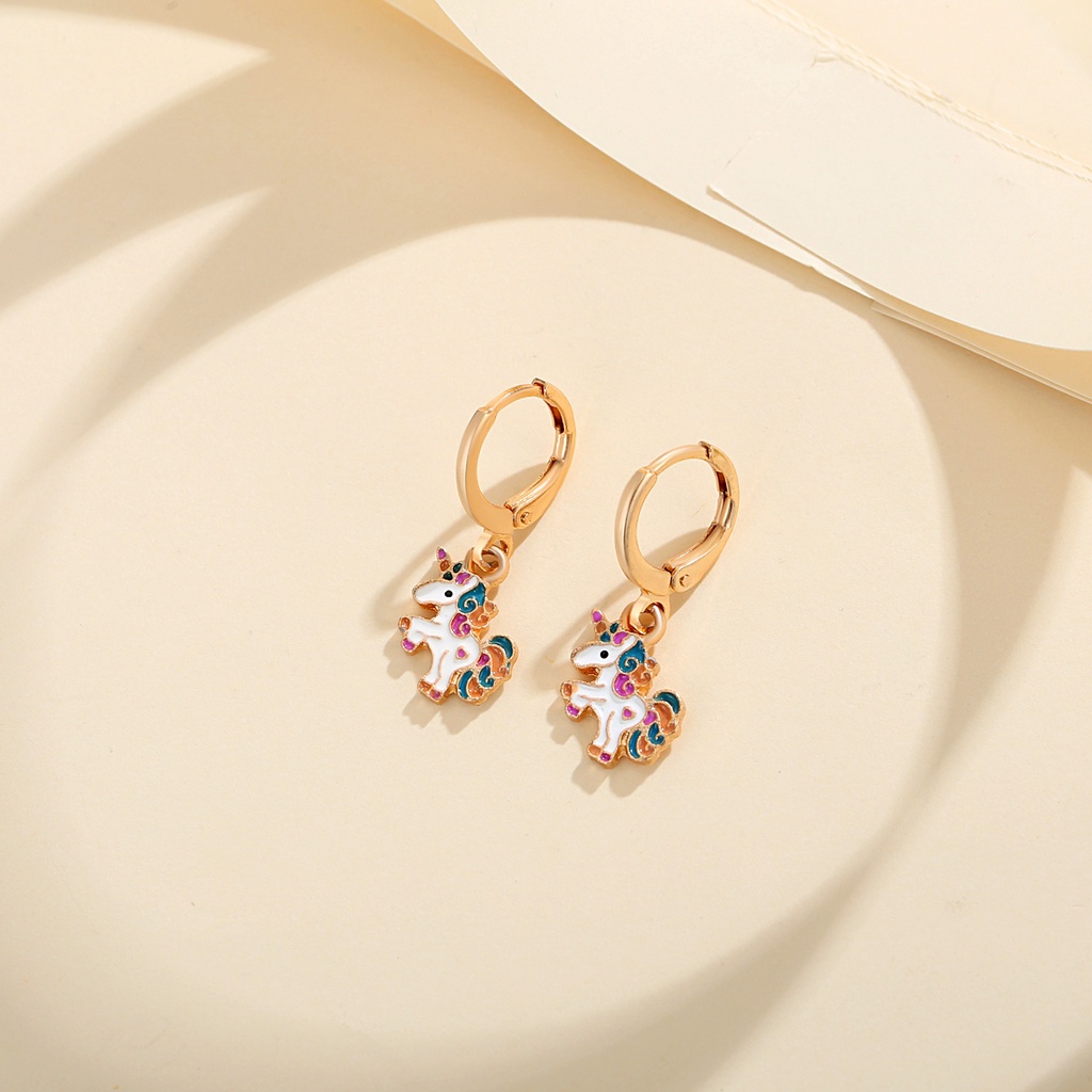 Y703【Barang spot】Magical Unicorn Kids Drop Earrings Anting Anak Lapis Emas Gold Plated Anting Anak Emas Muda