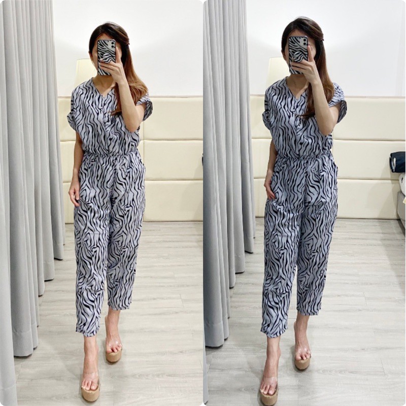 jumpsuit panjang wanita motif zebra ( K8551 )