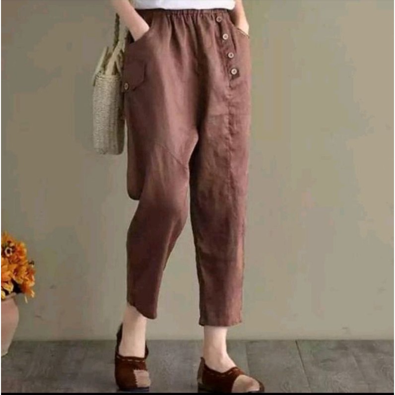 BUGGY CELANA LONGGAR KASUAL WANITA LINEN PANTS