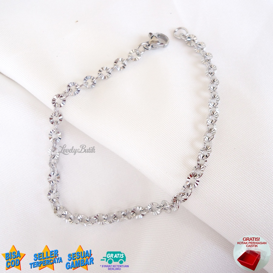 Lovelybutik Gelang Tangan Titanium Asli Anti Karat dan Luntur V3ra Gelang Korea Wanita Polos Model Rantai Nori Donat Kekinian BONUS KOTAK PERHIASAN