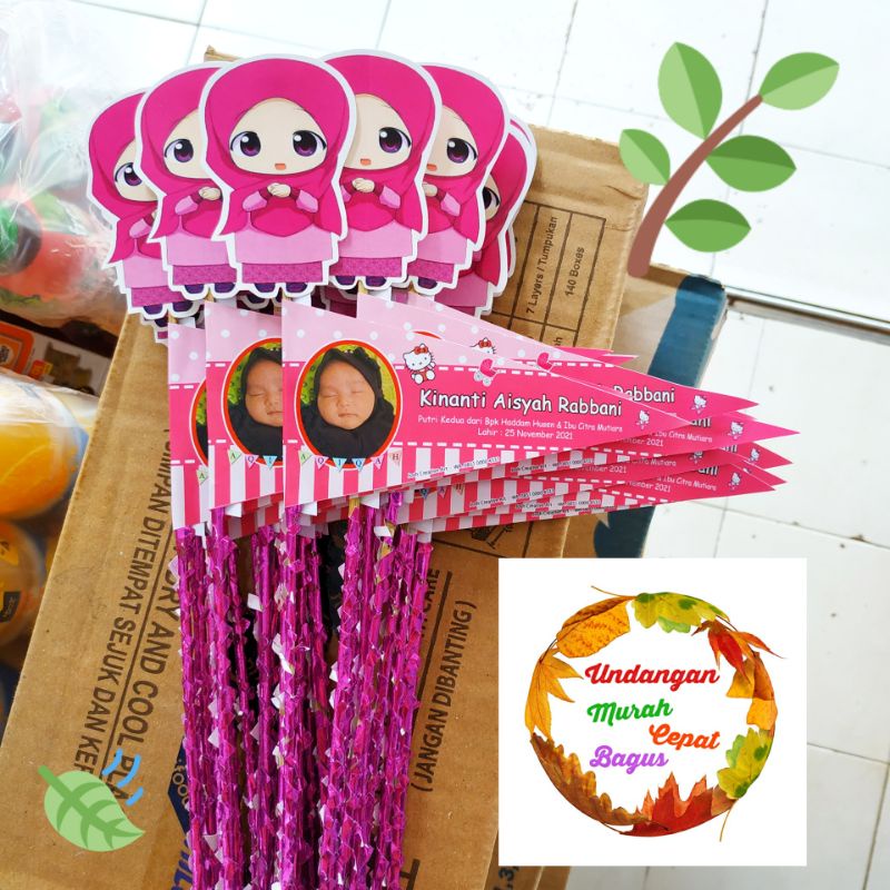 Bendera tasyakuran aqiqah karakter anak muslimah
