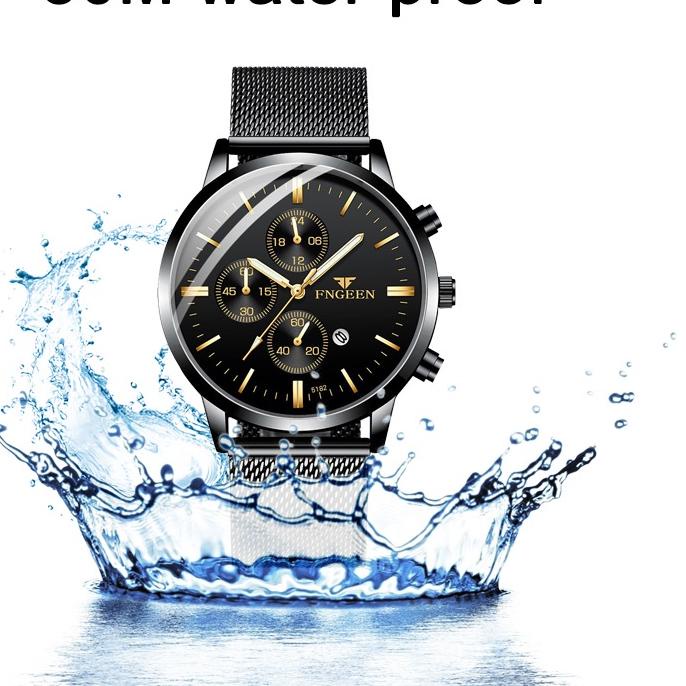 Product Terlaris|SQ40|【Dijamin 100% Original】Jam Tangan Pria FNGEEN W5128 Sabuk Stainless Steel Mesh