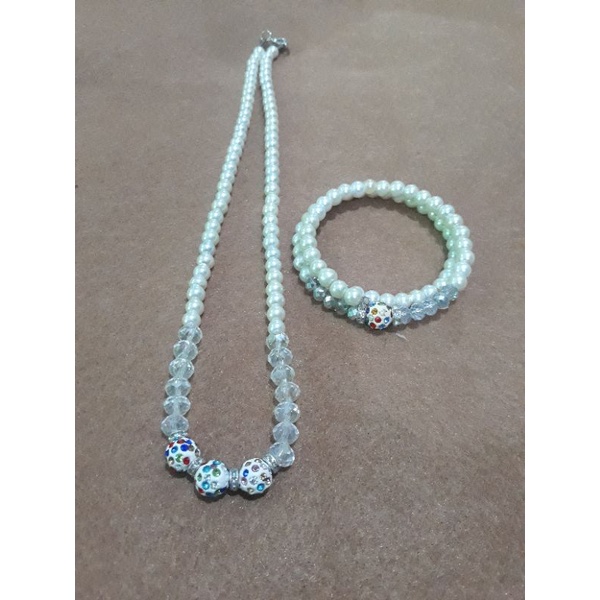 kalung gelang set untuk anak anak bahan mutiara imitasi