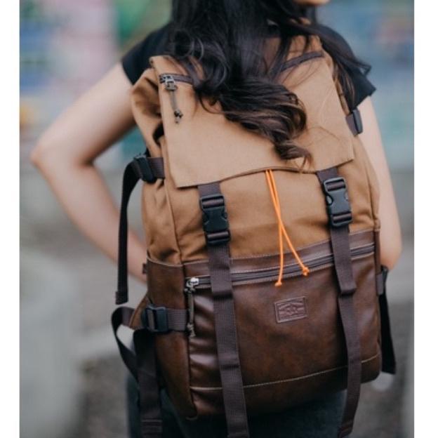 Gh.Bag Ransel Sekolah Ransel Wanita New Style Backpack Kanvas Lembut Kombinasi Kulit Sintetis