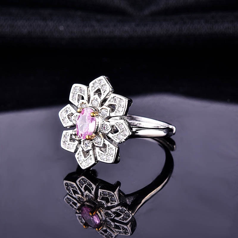 Fashion Luxury Yellow Diamond Snowflake Ring Open Ring