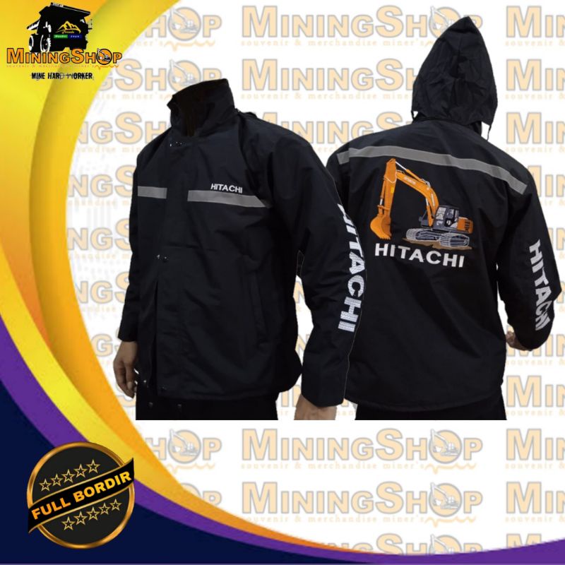 jaket hitam bordir parasut pria dewasa tambang HITACHI EXCAVATOR