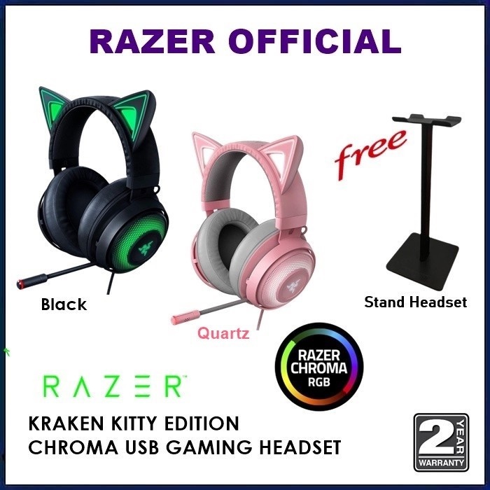 Razer Kraken Kitty Edition - Gaming Headset - Black - Hitam