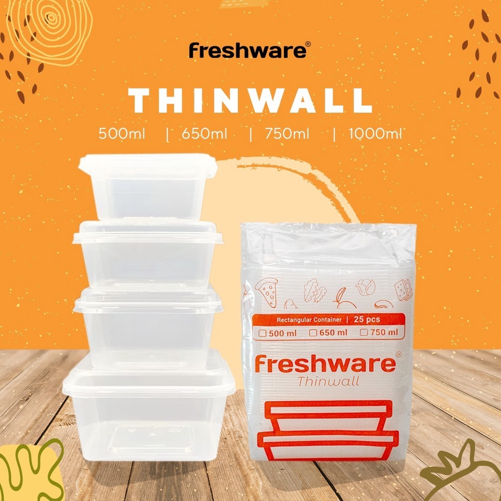 Thinwall Persegi Panjang 500ml + Tutup / Kotak Makan Plastik Tahan Panas Dan Microwave 500ml