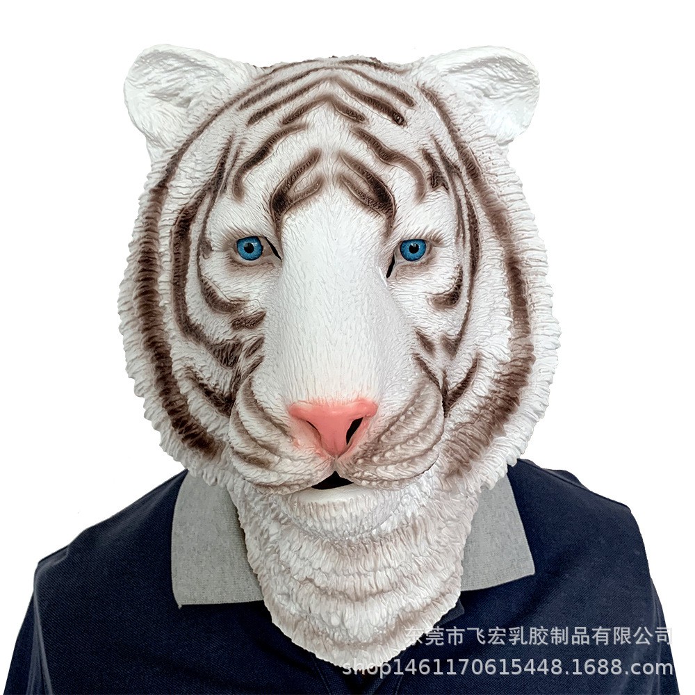 TOL-48 topeng latex karet full head harimau putih white tiger halloween pesta kostum