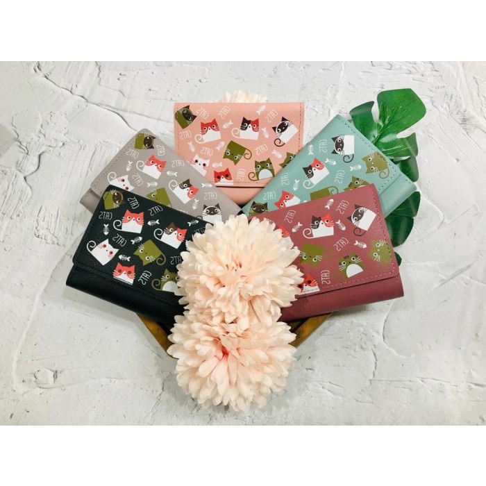 W27 Dompet Wanita Kucing Lucu Many Cats Women Wallet - black