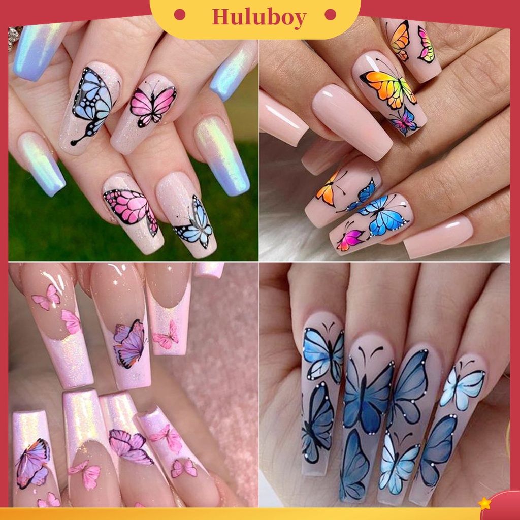 Huluboy Huluboy♡ 20pcs Stiker Kuku Motif Kupu-Kupu Untuk Dekorasi Manicure