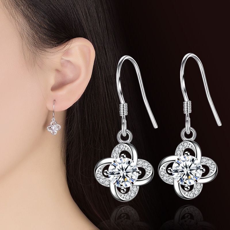 Anting Perak 925 Wanita Kelopak Abadi Anting-Anting Berlian Fashion Perhiasan