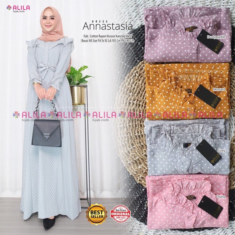 ANNASTASIA MAXY by Alila : gamis wanita berkualitas motif polkadot busui cantik original premium