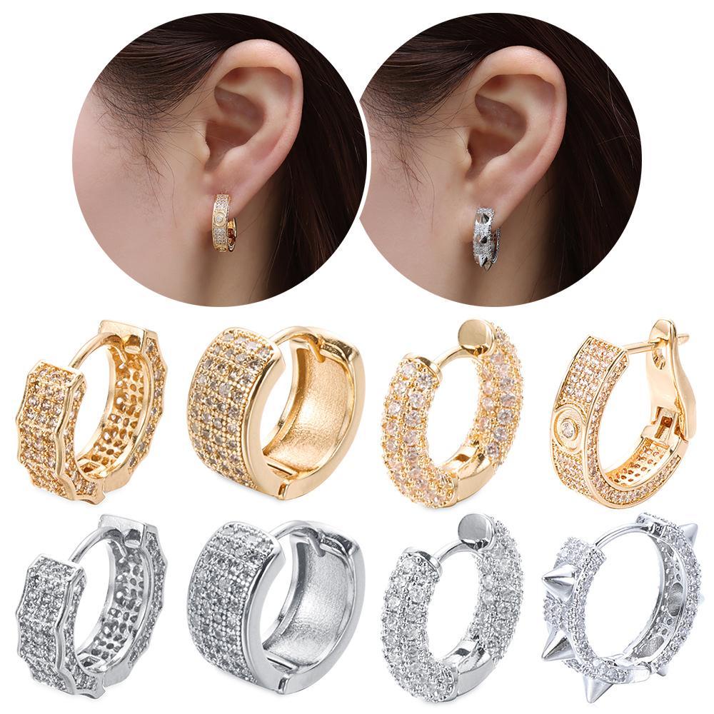 Lily Penuh Zirkon Anting Wanita Pria Helix Tulang Rawan Tragus Cubic Zirconia Perhiasan Hoop Menjuntai Ear Stud