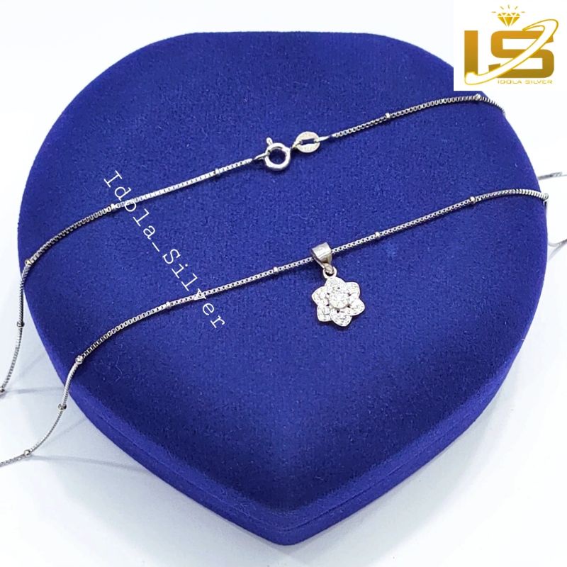 DET KALUNG PERAK ASLI SILVER 925 LAPIS EMAS PUTIH MODEL LIONTIN BUNGA - PERHIASAN PERAK WANITA