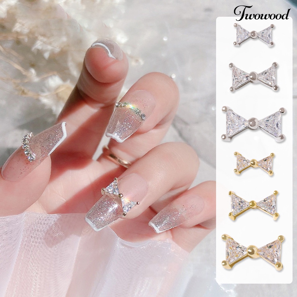 3 Pcs Nail Art Charms Cubic Zirconia Bentuk Dasi Kupu-Kupu Untuk Dekorasi Kecantikan