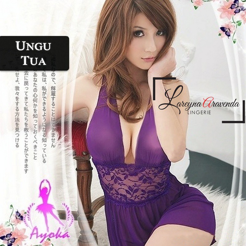 Set Lingerie Sexy + G String Transparan Model Gaun Lace LG046