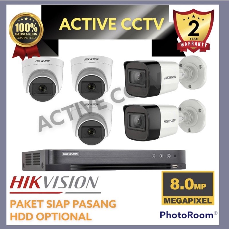 Paket CCTV 5 Camera Hikkvision 8mp dvr 8ch 8channel 8 mp