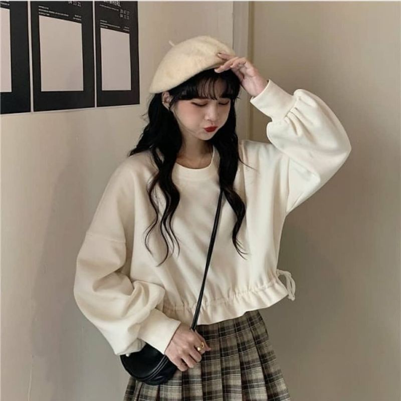 JAKET SUZY SWEATER OVERSIZE CROP TALI KERUT PLEECE TEBAL