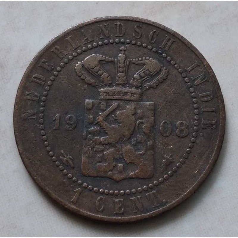 Koin Kuno Benggol 1 Cent Nederland Indie 1908