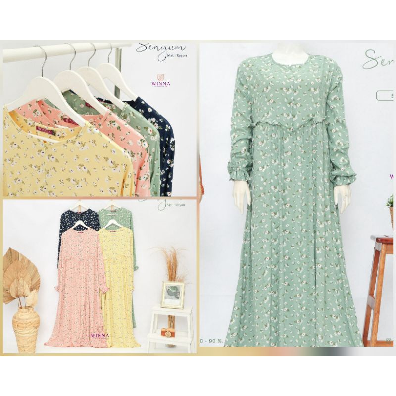 Homedress SENYUM by Winna / Gamis Motif Bunga Rayon / Gamis Rayon /