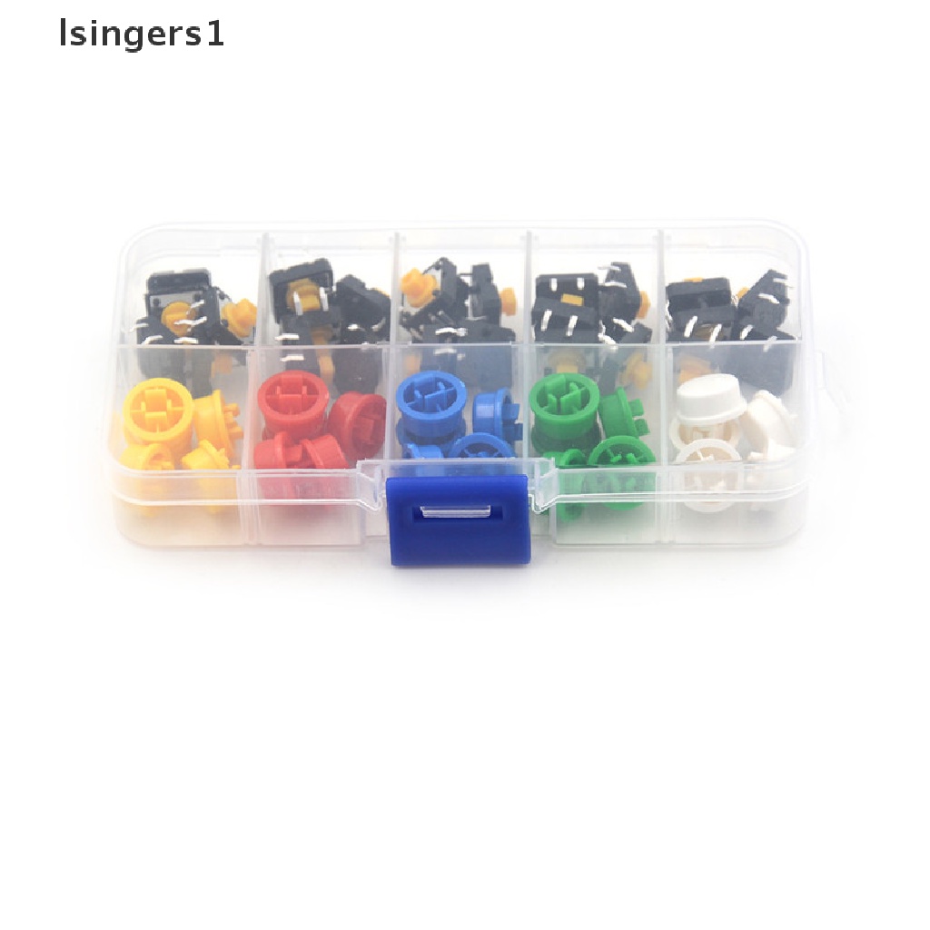 (lsingers1) 25 Set Tombol Tekan Momentary Tactile Micro Switch 4P PCB Cap 12x12 X 7.3mm