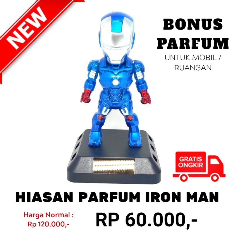 Hiasan Dashboard mobil pajangan ruangan + Bonus Parfum Ironman biru