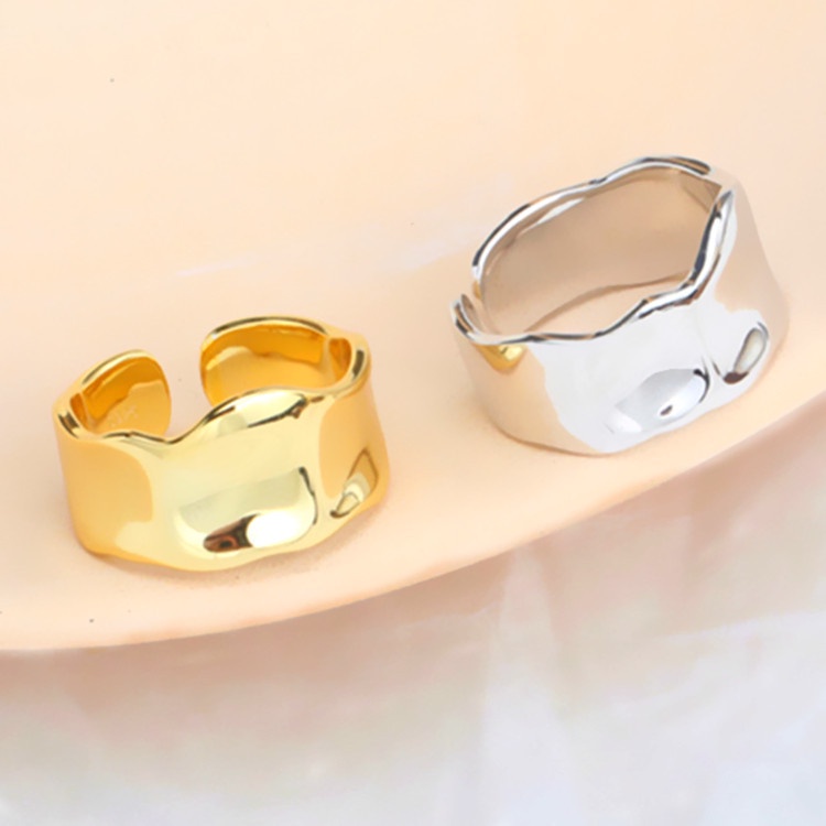 Cincin Model Terbuka Desain Gelombang Asimetris Gaya Korea Untuk Wanita