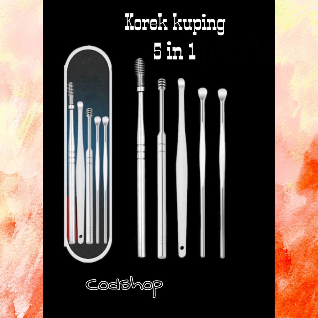 (GS8)Korek Kuping /Alat Pembersih Kotoran Telinga Set Isi 5 Bahan Stainless