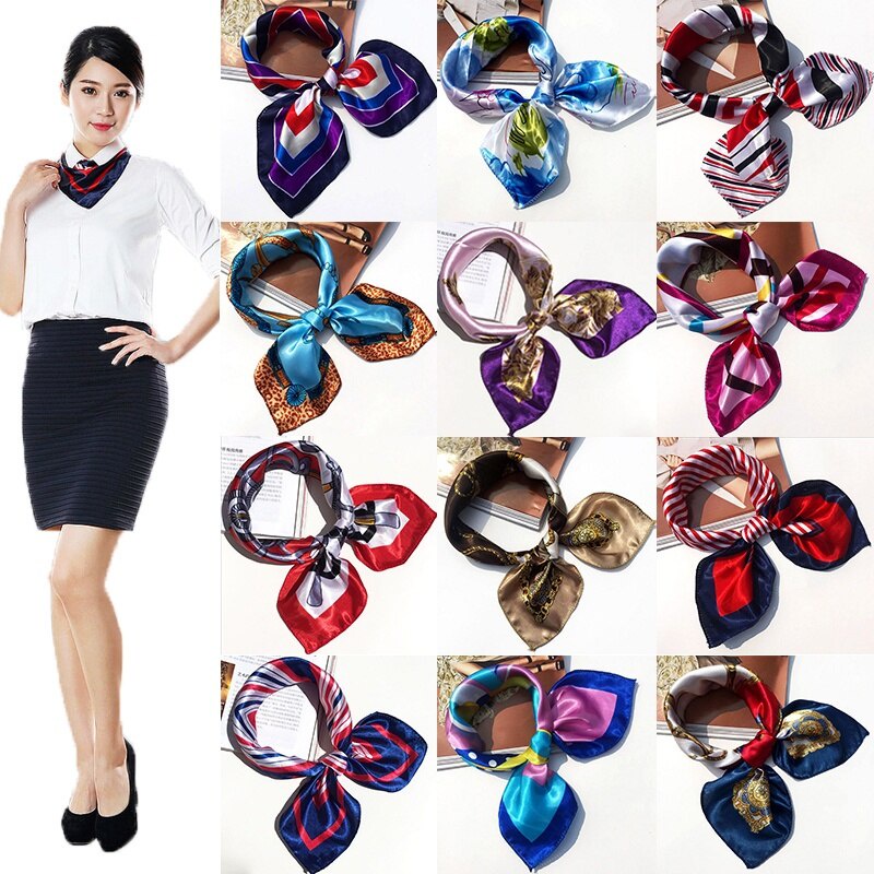 Syal scarf leher persegi kecil gaya korea fashion bahan sutra bermutu tinggi cetak sederhana syal tas aksesoris outer scarf wanita