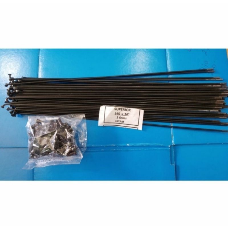 Spoke/jari-jari hitam untuk sepeda 700c  14g × 26"