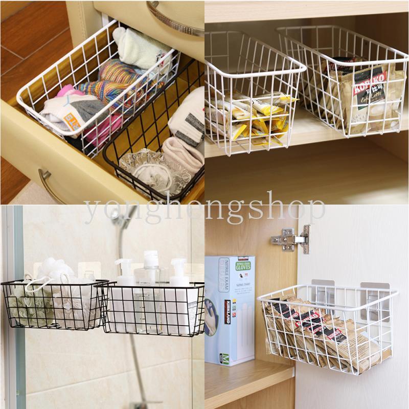 Rak Keranjang Penyimpanan Organizer Bahan Besi Tempa Untuk Dapur / Kamar Mandi