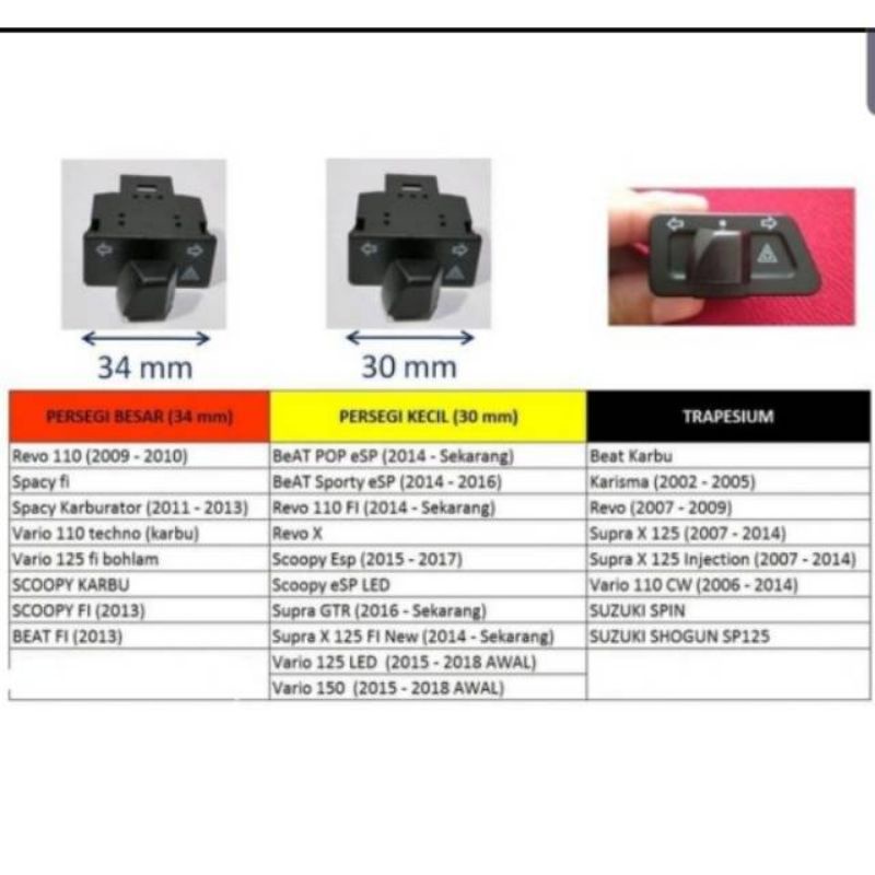 Saklar sein segitiga hazard Tombol sein beat pop /vario 110led hazard saklar lampu sen hazard motor 