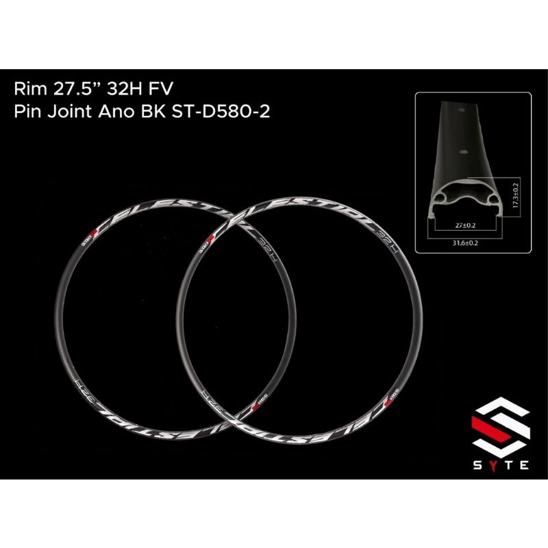 SATU BIJI RIMS SYTE CELESTIAL ST-D580-2 27.5 FV 32H HITAM