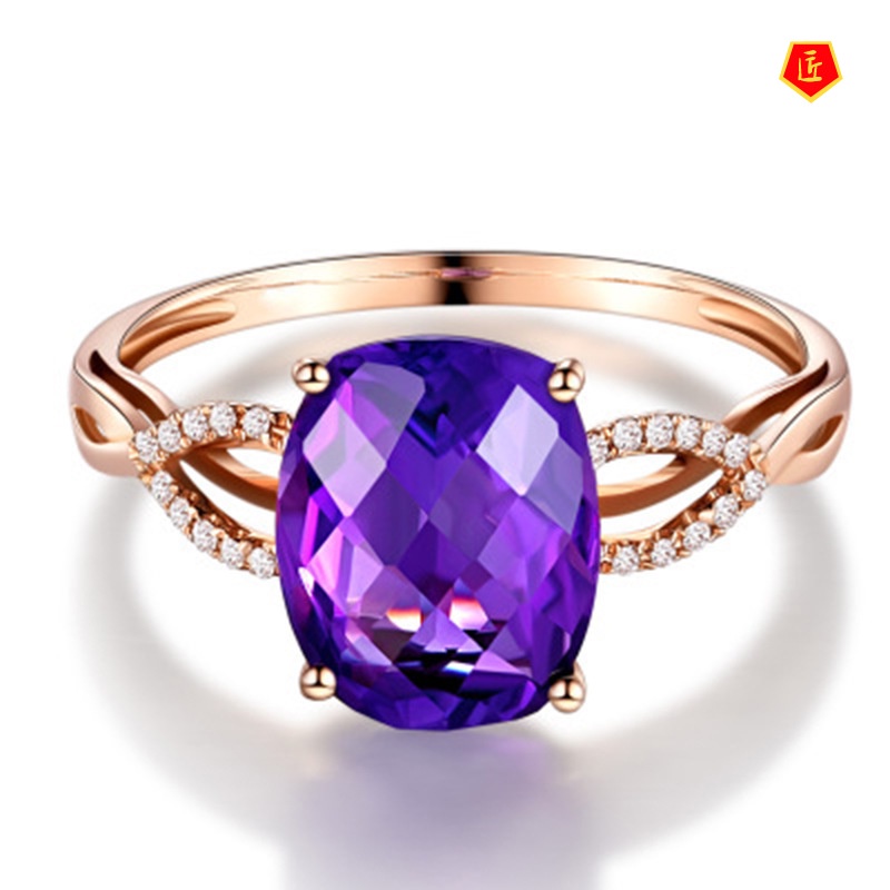 [Ready Stock]New High-End Natural Amethyst Ring Female 18K Rose Gold