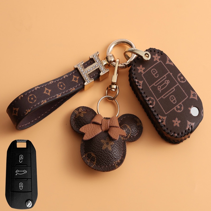 Casing Kunci Mobil Bahan Kulit Asli Untuk Peugeot 406 408 308 207 407 307 406 408