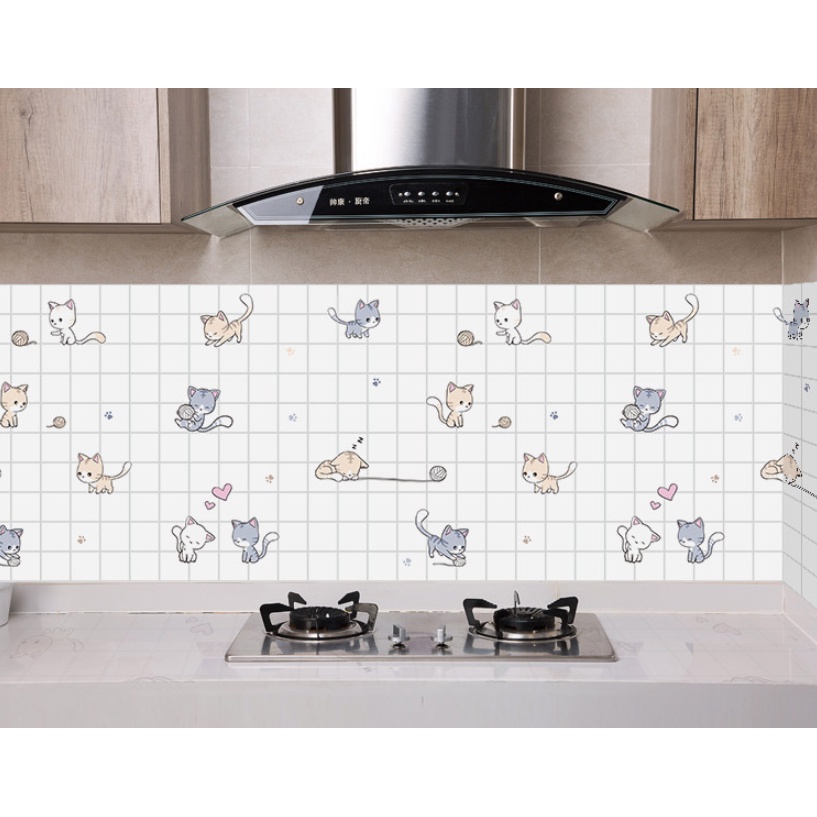 HL0205 wallpaper Dinding Dapur Kitchen desain kartun Anti Air Dan Minya 3D